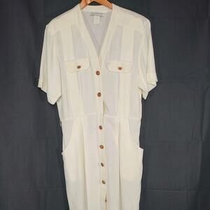 Zarr‎ Collection Women’s Linen Blend Short Sleeve Shirt Dress Ivory Size 14